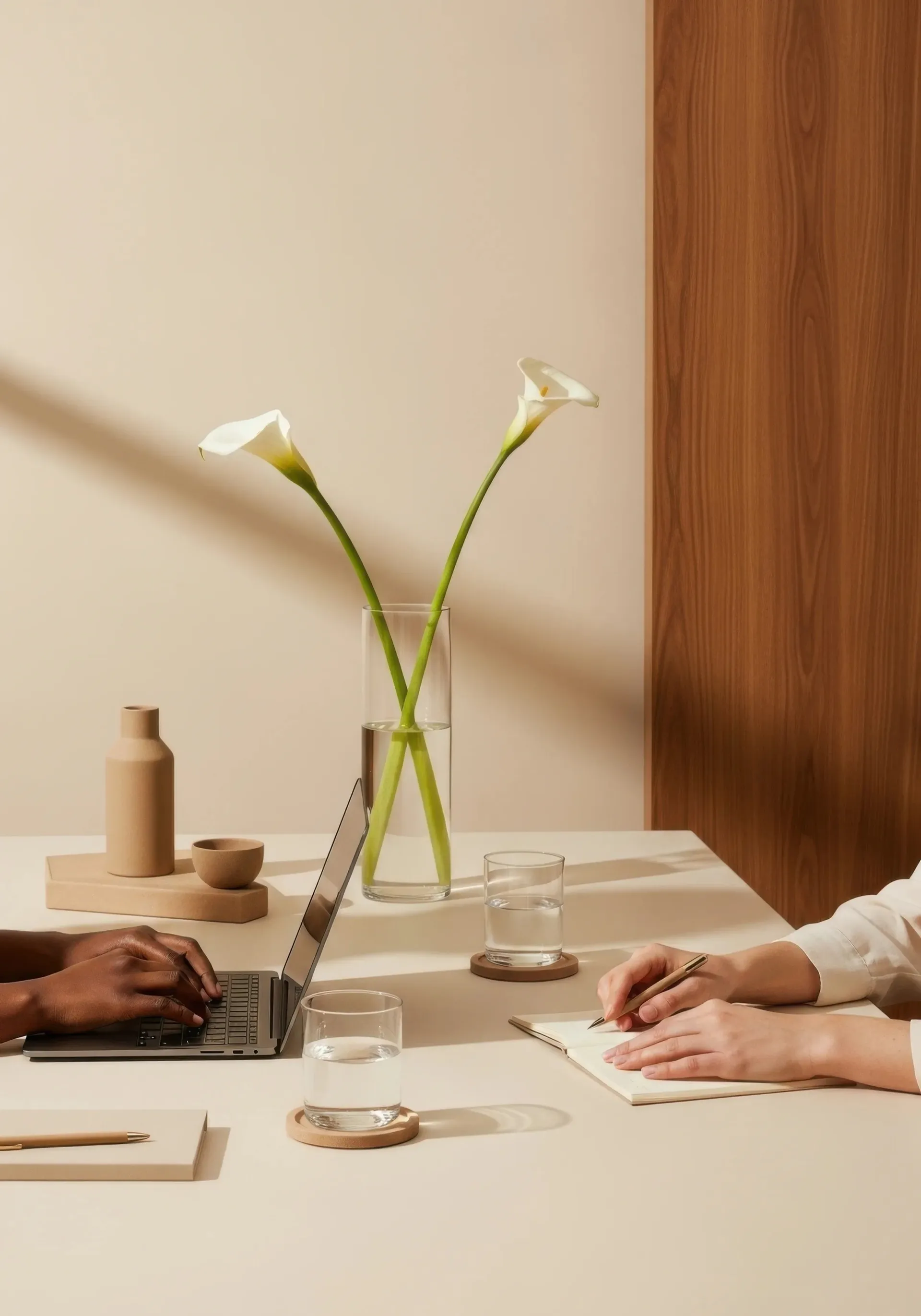 A calm, abstract room with a plant